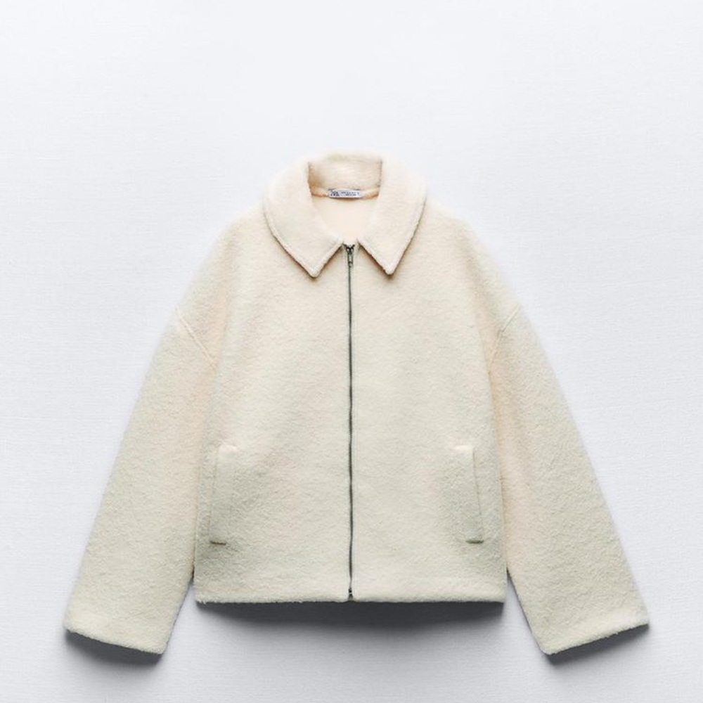 Zara Boucle Bomber Color Ecru NWOT